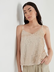 Threadbare Gold Party Sequin V-Neck Cami Vest Top - Image 3 of 4