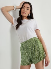 Threadbare Green Sequin Pull-On Shorts - Image 1 of 5