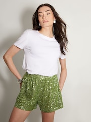 Threadbare Green Sequin Pull-On Shorts - Image 4 of 5