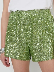 Threadbare Green Sequin Pull-On Shorts - Image 5 of 5
