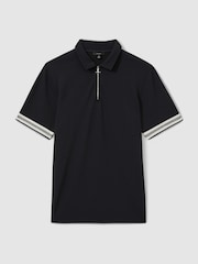 Marineblau - Reiss Bristol Strukturiertes Poloshirt mit Kontrastbesatz und halbem Reissverschluss - Bild 2 von 6