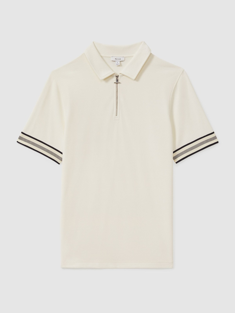 Off White - Reiss Bristol Strukturiertes Poloshirt mit Kontrastbesatz und halbem Reissverschluss - Bild 2 von 6 Off White - Reiss Bristol Strukturiertes Poloshirt mit Kontrastbesatz und halbem Reissverschluss - Bild 2 von 6