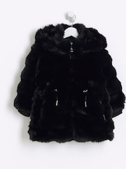 River Island Black Girls Bobble Faux Fur Coat - Image 1 of 4