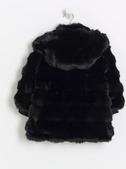 River Island Black Girls Bobble Faux Fur Coat - Image 2 of 4