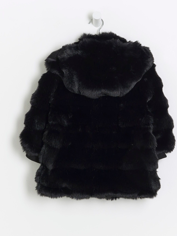 River Island Black Girls Bobble Faux Fur Coat - Image 2 of 4