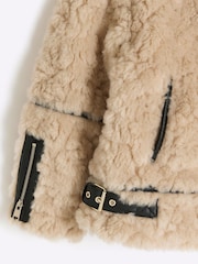 River Island Cream Girls Borg Aviator Coat - Image 2 of 3