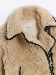 River Island Cream Girls Borg Aviator Coat - Image 3 of 3