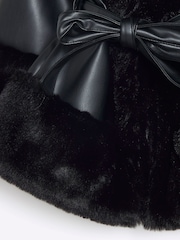 River Island Black Girls Faux Fur Leather BOWS  Wrap Coat - Image 3 of 4