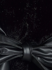River Island Black Girls Faux Fur Leather BOWS  Wrap Coat - Image 4 of 4