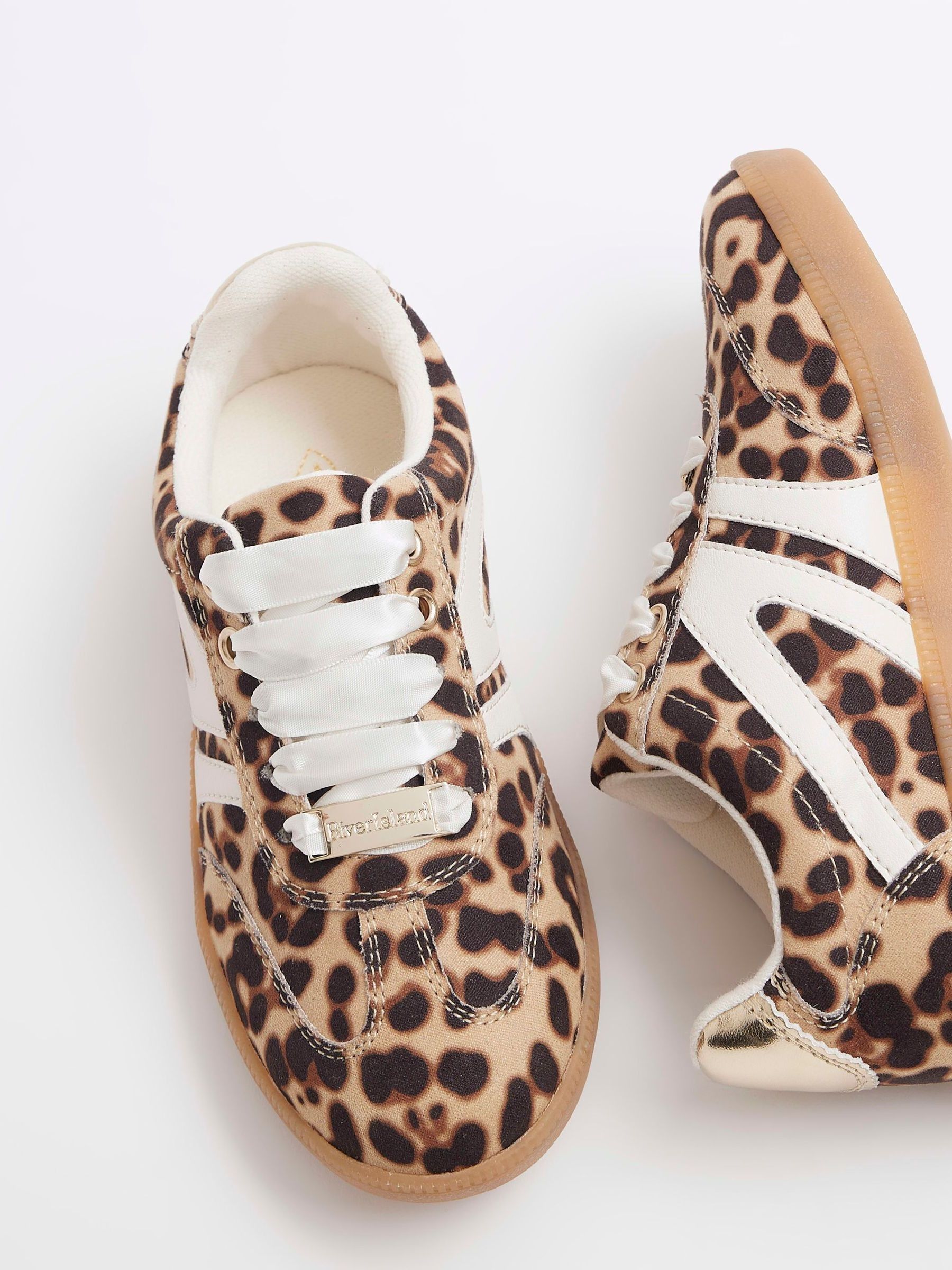 Buy River Island Brown Girls Leopard Side Stripe Trainers Buy River Island Brown Girls Leopard Side Stripe Trainers