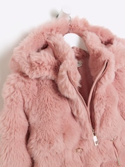 River Island Pink Girls Bobble Faux Fur Coat - Image 2 of 3