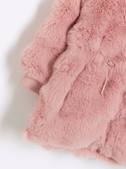 River Island Pink Girls Bobble Faux Fur Coat - Image 3 of 3