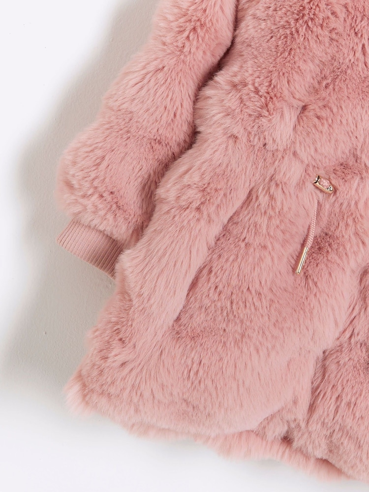 River Island Pink Girls Bobble Faux Fur Coat - Image 3 of 3 River Island Pink Girls Bobble Faux Fur Coat - Image 3 of 3