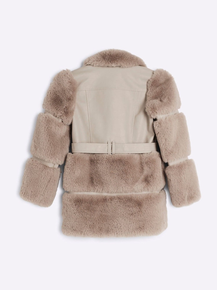 River Island Cream Girls Panelled Faux Fur Coat - Image 2 of 4