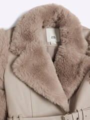 River Island Cream Girls Panelled Faux Fur Coat - Image 3 of 4