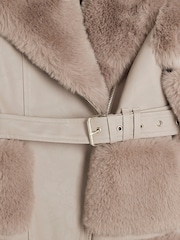 River Island Cream Girls Panelled Faux Fur Coat - Image 4 of 4