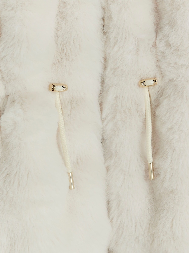 River Island Cream Girls Bobble Faux Fur Coat - Image 2 of 3