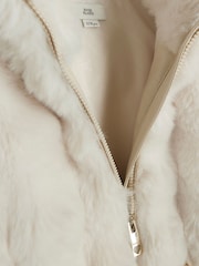 River Island Cream Girls Bobble Faux Fur Coat - Image 3 of 3