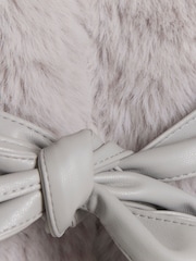 River Island Grey Girls Faux Fur Leather BOWS  Wrap Coat - Image 4 of 4