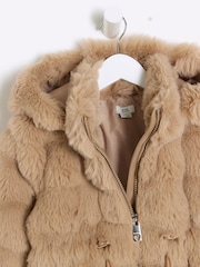 River Island Brown Girls Toffee Bobble Faux Fur Coat - Image 4 of 4
