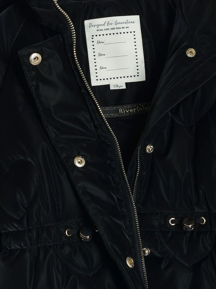River Island Black Girls Glam Heart Padded Coat - Image 6 of 6