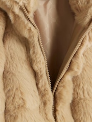River Island Brown Girls Bobble Faux Fur Coat - Image 2 of 3