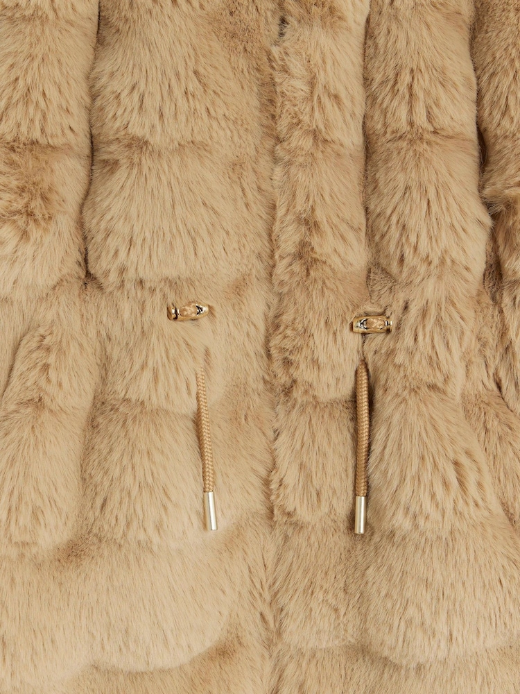 River Island Brown Girls Bobble Faux Fur Coat - Image 3 of 3