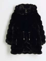 River Island Black Girls Bobble Faux Fur Coat - Image 1 of 4
