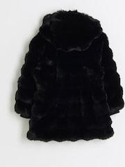 River Island Black Girls Bobble Faux Fur Coat - Image 2 of 4