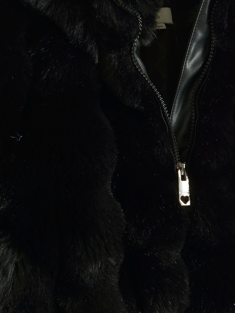 River Island Black Girls Bobble Faux Fur Coat - Image 4 of 4