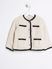River Island Cream Girls Borg Coat - Image 1 of 4