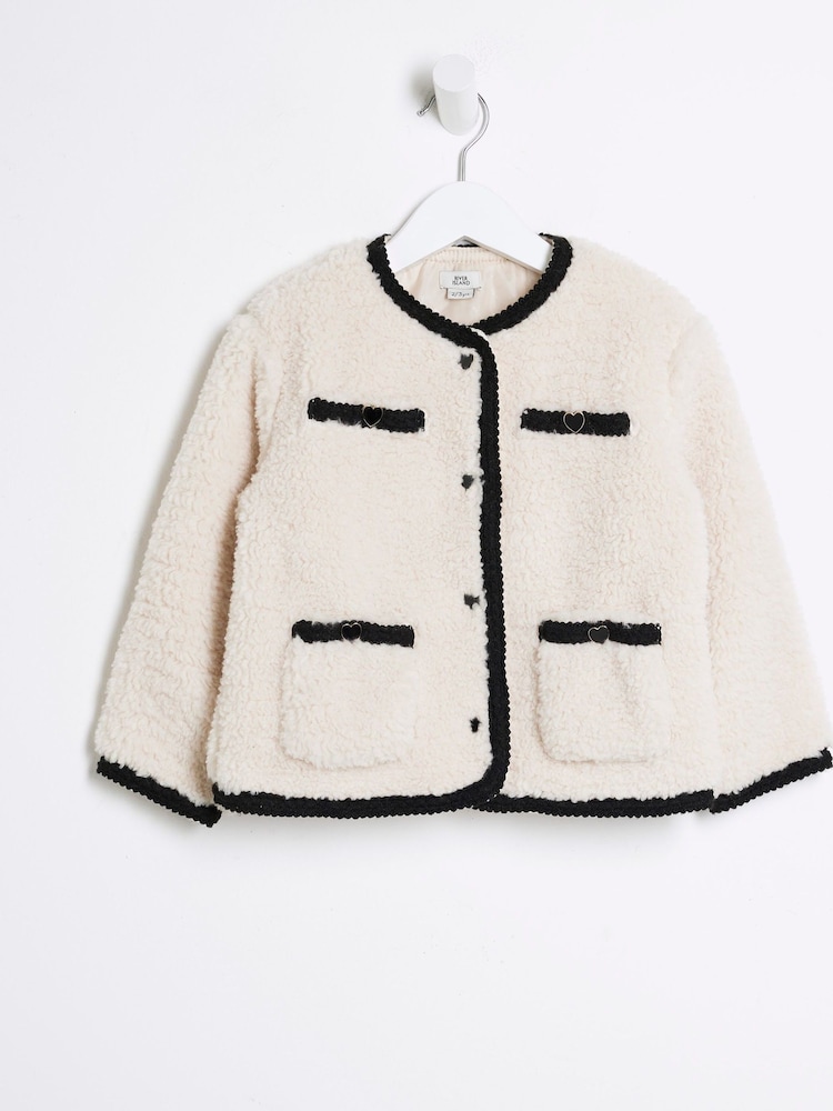River Island Cream Girls Borg Coat - Image 1 of 4