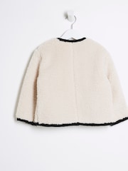 River Island Cream Girls Borg Coat - Image 2 of 4
