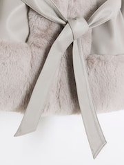 River Island Grey Girls Faux Fur Leather Wrap Coat - Image 2 of 3