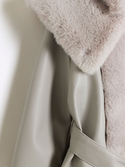 River Island Grey Girls Faux Fur Leather Wrap Coat - Image 3 of 3