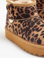 River Island Brown Suedette Girls Leopard Faux Fur Boots - Image 4 of 4
