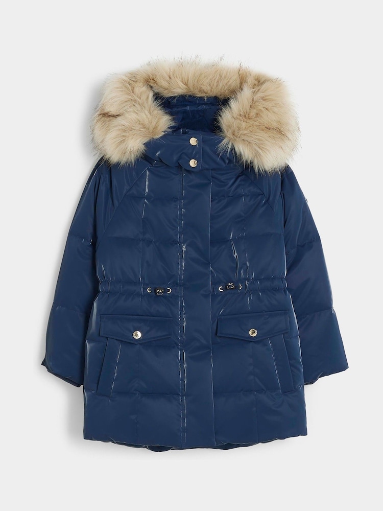 River Island Blue Girls Monogram Padded Coat - Image 1 of 5