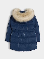 River Island Blue Girls Monogram Padded Coat - Image 2 of 5