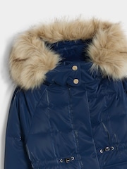 River Island Blue Girls Monogram Padded Coat - Image 3 of 5