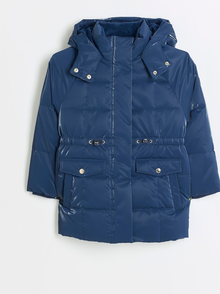 River Island Blue Girls Monogram Padded Coat - Image 5 of 5