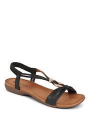 Pavers Black Flat Strappy Sandals - Image 1 of 5