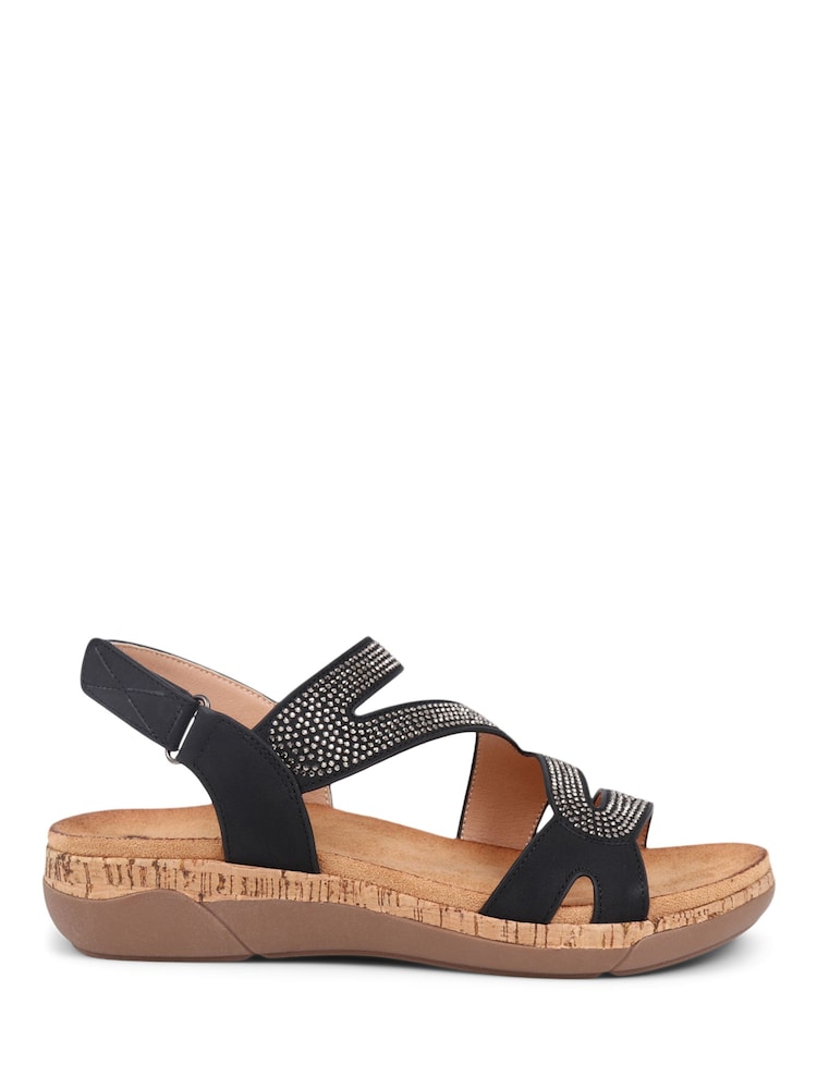Pavers Black Adjustable Embellished Raffia Sandals - Image 1 of 5