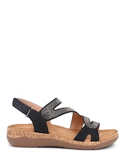 Pavers Black Adjustable Embellished Raffia Sandals - Image 2 of 5