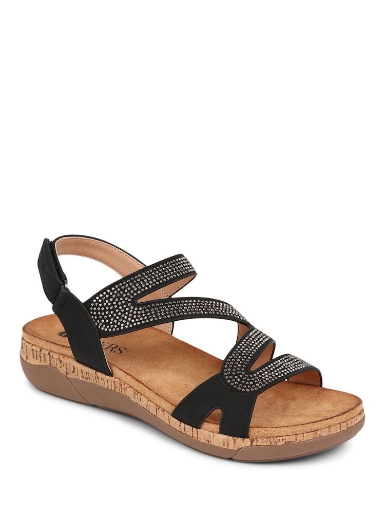 Pavers Black Adjustable Embellished Raffia Sandals - Image 2 of 5
