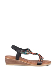 Pavers Black Embellished Wedge Sandals - Image 1 of 5