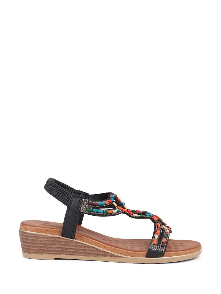 Pavers Black Embellished Wedge Sandals - Image 1 of 5