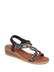 Pavers Black Embellished Wedge Sandals - Image 2 of 5