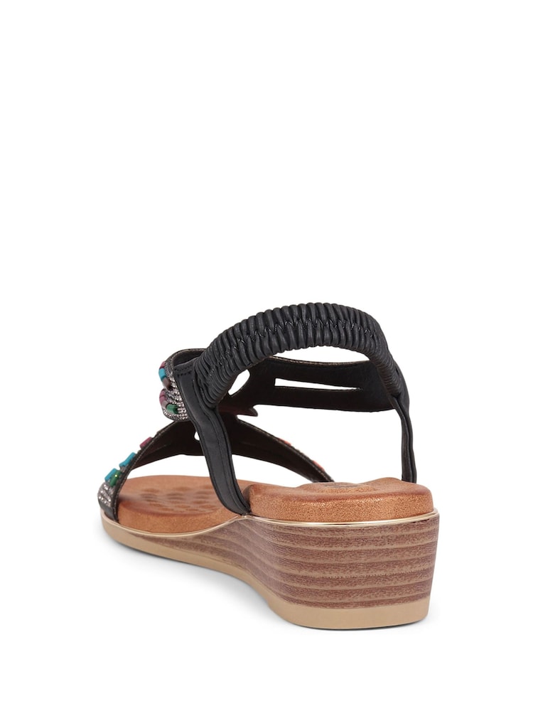 Pavers Black Embellished Wedge Sandals - Image 3 of 5