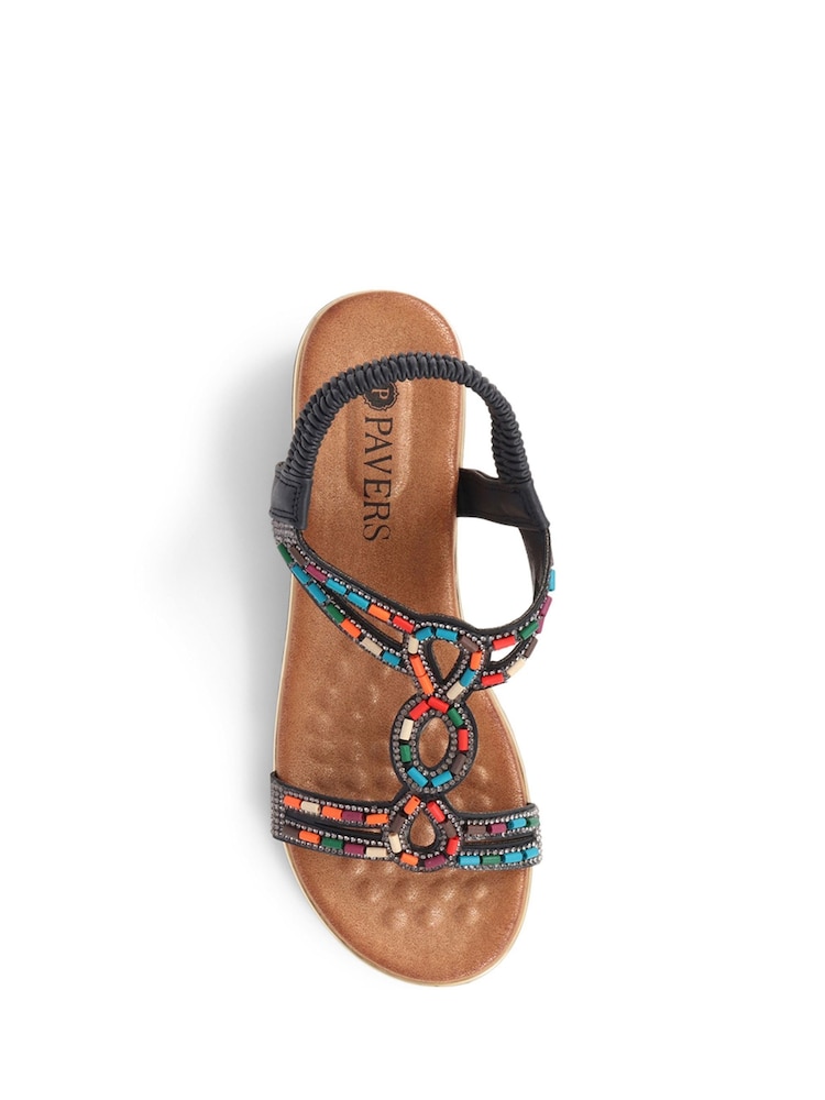 Pavers Black Embellished Wedge Sandals - Image 4 of 5