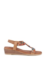 Pavers Camel Embellished Wedge Sandals - Image 1 of 5